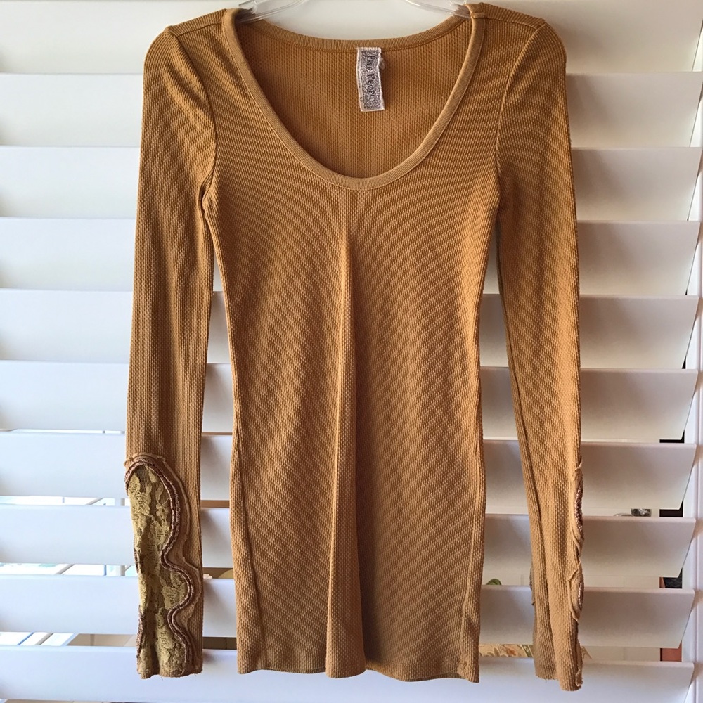FREE PEOPLE waffle mustard thermal undershirt